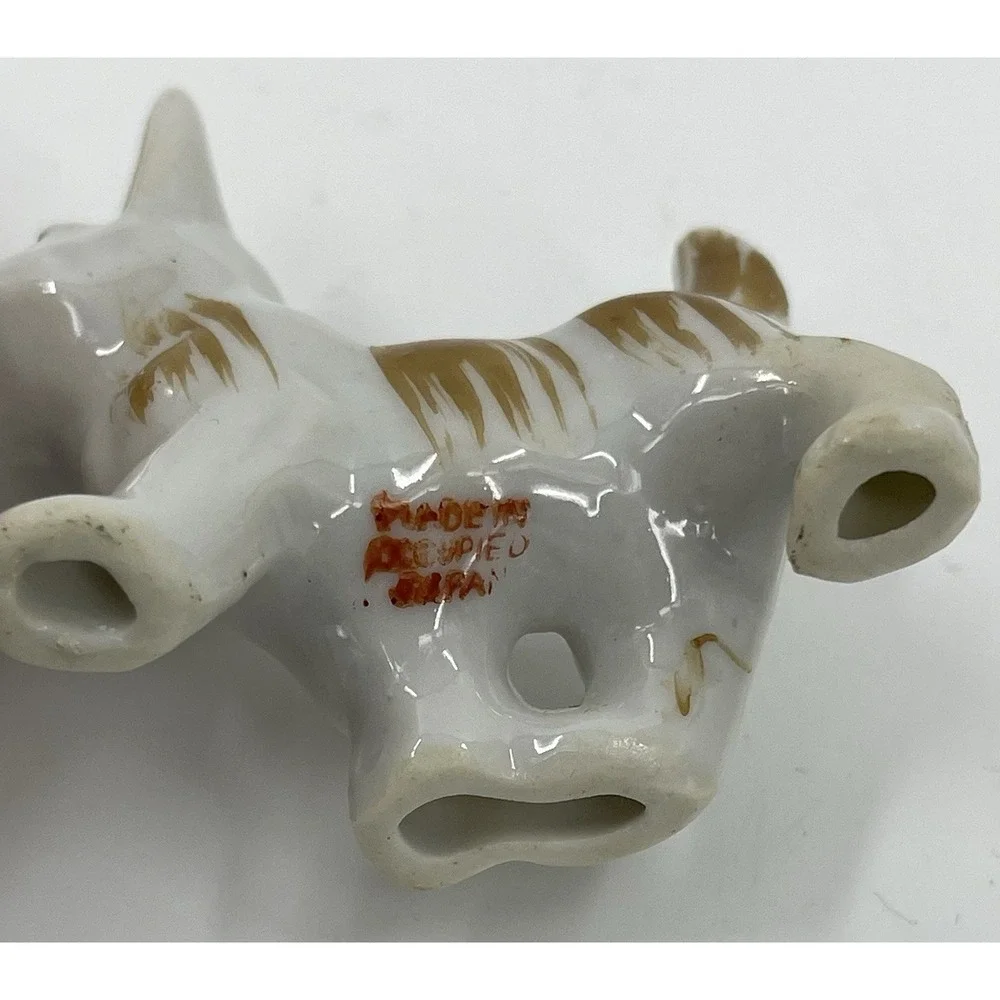 Terrier‎ Small Dog w Puppies White Brown Occupied Japan Porcelain Figurines HTF